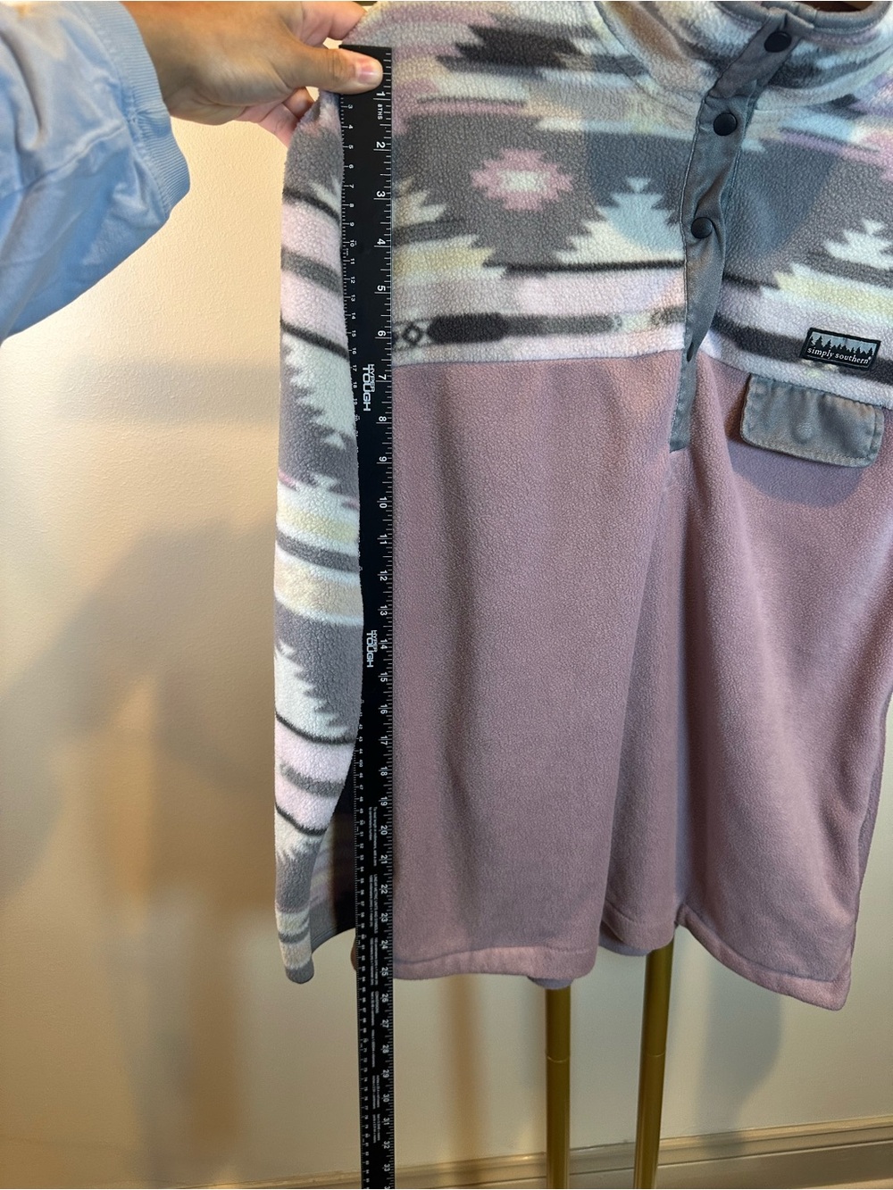 Simply Southern Sz L Pullover Fleece Snap-T in Dusty Pink & Gray - Picture 5 of 5